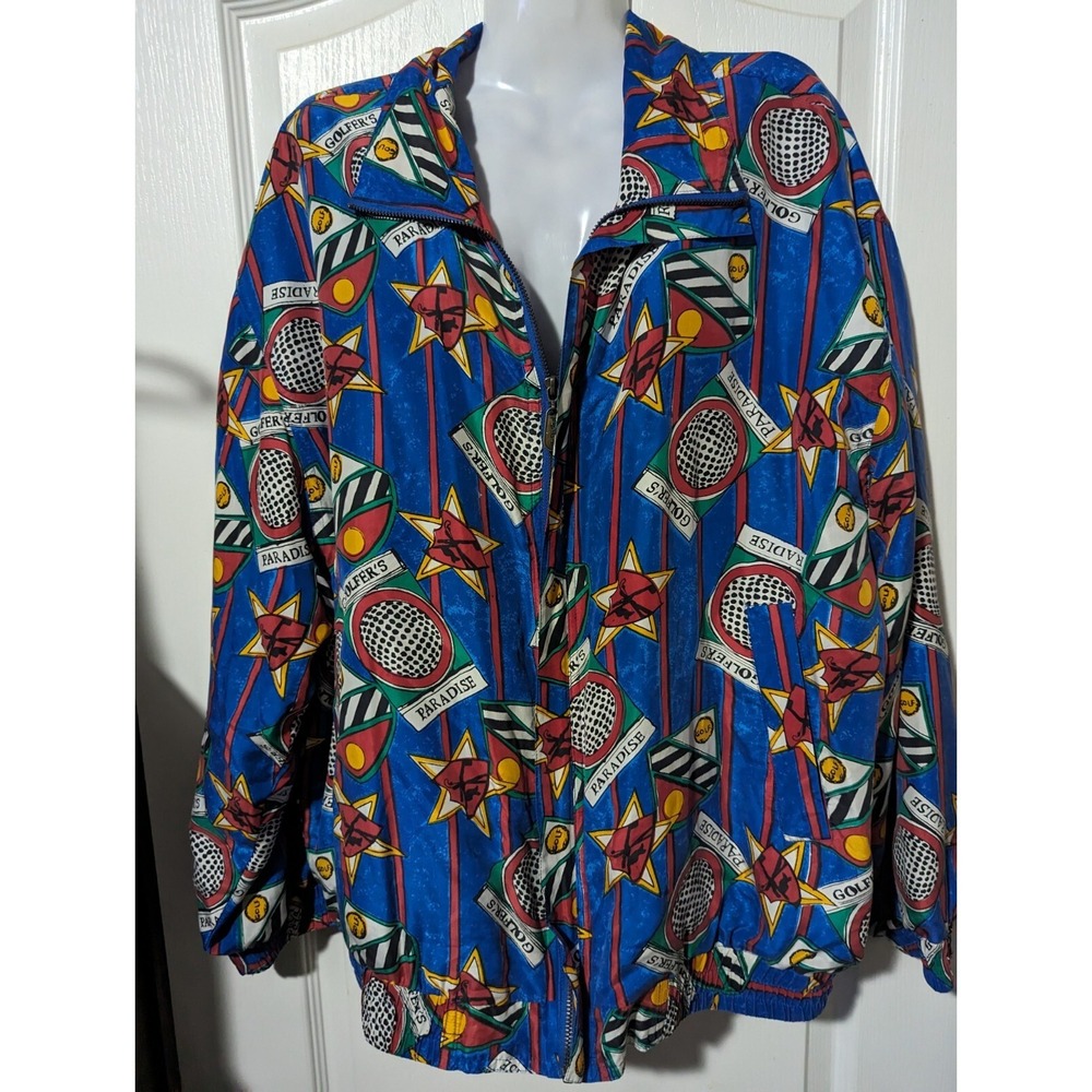 FUDA international 80s 100% Silk Bomber Jacket Sz L Large Golf Golfers Paradise